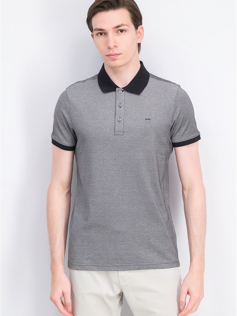 Michael Kors Grey Polo with Black Collar and Sleeve Trim